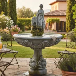 Casa Padrino Barock Springbrunnen Grau Ø 108 x H. 150 cm - Barockstil Gartenbrunnen