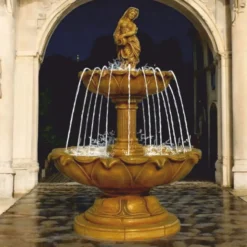 Casa Padrino Barock Springbrunnen Antik Beige Ø 145 x H. 215 cm - Prunkvoller Gartenbrunnen