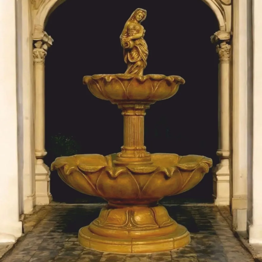 Casa Padrino Barock Springbrunnen Antik Beige Ø 145 x H. 215 cm - Prunkvoller Gartenbrunnen