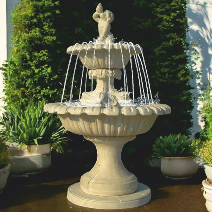 Casa Padrino Barock Springbrunnen Grau Ø 153 x H. 236 cm - Prunkvoller Gartenbrunnen