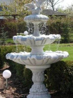 Casa Padrino Barock Springbrunnen mit 2 dekorativen Tauben Grau Ø 129 x H. 195 cm - Prunkvoller Gartenbrunnen im Barockstil - Runder Gartendeko Stein Brunnen - Barock Garten Deko Accessoires
