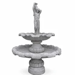 Casa Padrino Barock Springbrunnen Frau mit Krug Grau Ø 130 x H. 185 cm - Gartenbrunnen