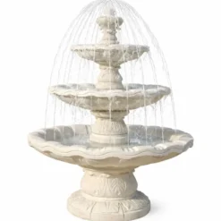 Casa Padrino Barock Springbrunnen Creme Ø 125 x H. 180 cm - Prunkvoller Gartenbrunnen