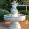 Casa Padrino Barock Springbrunnen Engel Grau Ø 125 x H. 153 cm - Runder Gartenbrunnen im Barockstil - Runder Gartendeko Brunnen - Barock Garten Deko Accessoires - Luxus Qualität - Made in Italy