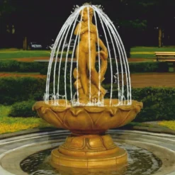Casa Padrino Barock Springbrunnen Antik Beige Ø 145 x H. 210 cm - Prunkvoller Gartenbrunnen