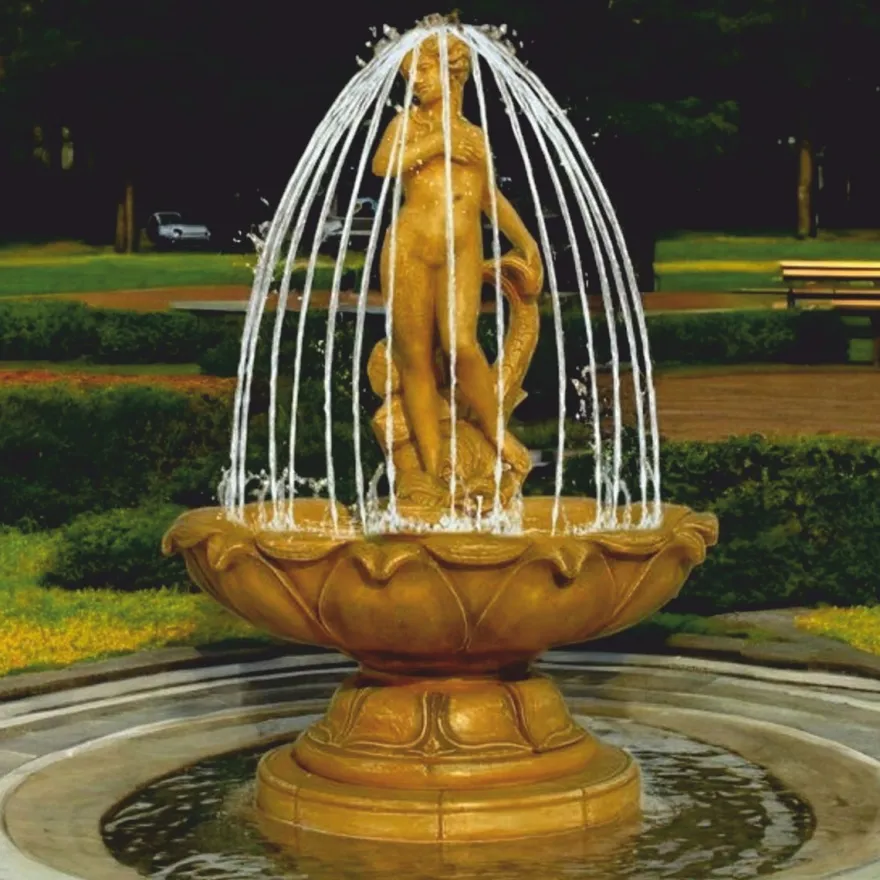 Casa Padrino Barock Springbrunnen Antik Beige Ø 145 x H. 210 cm - Prunkvoller Gartenbrunnen