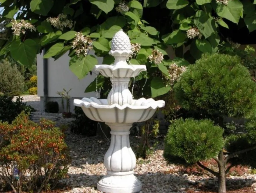 Casa Padrino Barock Springbrunnen Grau Ø 79 x H. 141 cm - Prunkvoller Gartenbrunnen - Gartendeko Brunnen - Barock & Jugendstil Garten Deko Accessoires