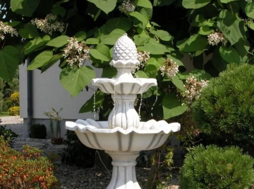 Casa Padrino Barock Springbrunnen Grau Ø 79 x H. 141 cm - Prunkvoller Gartenbrunnen - Gartendeko Brunnen - Barock & Jugendstil Garten Deko Accessoires