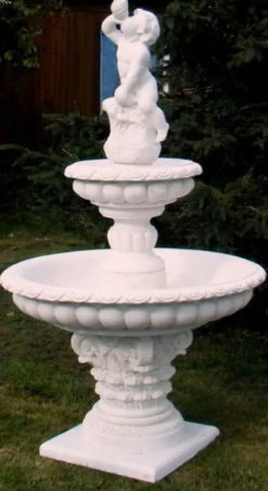 Casa Padrino Barock Springbrunnen Weiß Ø 114 x H. 185 cm - Prunkvoller Gartenbrunnen - Gartendeko Brunnen - Barock Garten Deko Accessoires