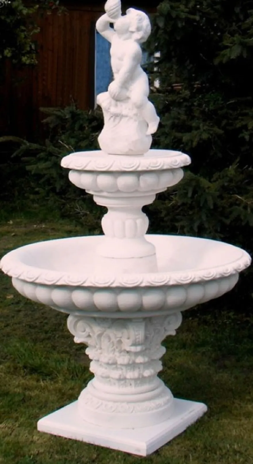 Casa Padrino Barock Springbrunnen Weiß Ø 114 x H. 185 cm - Prunkvoller Gartenbrunnen - Gartendeko Brunnen - Barock Garten Deko Accessoires