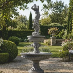 Casa Padrino Barock Springbrunnen Grau Ø 152 x H. 330 cm - Prunkvoller Gartenbrunnen
