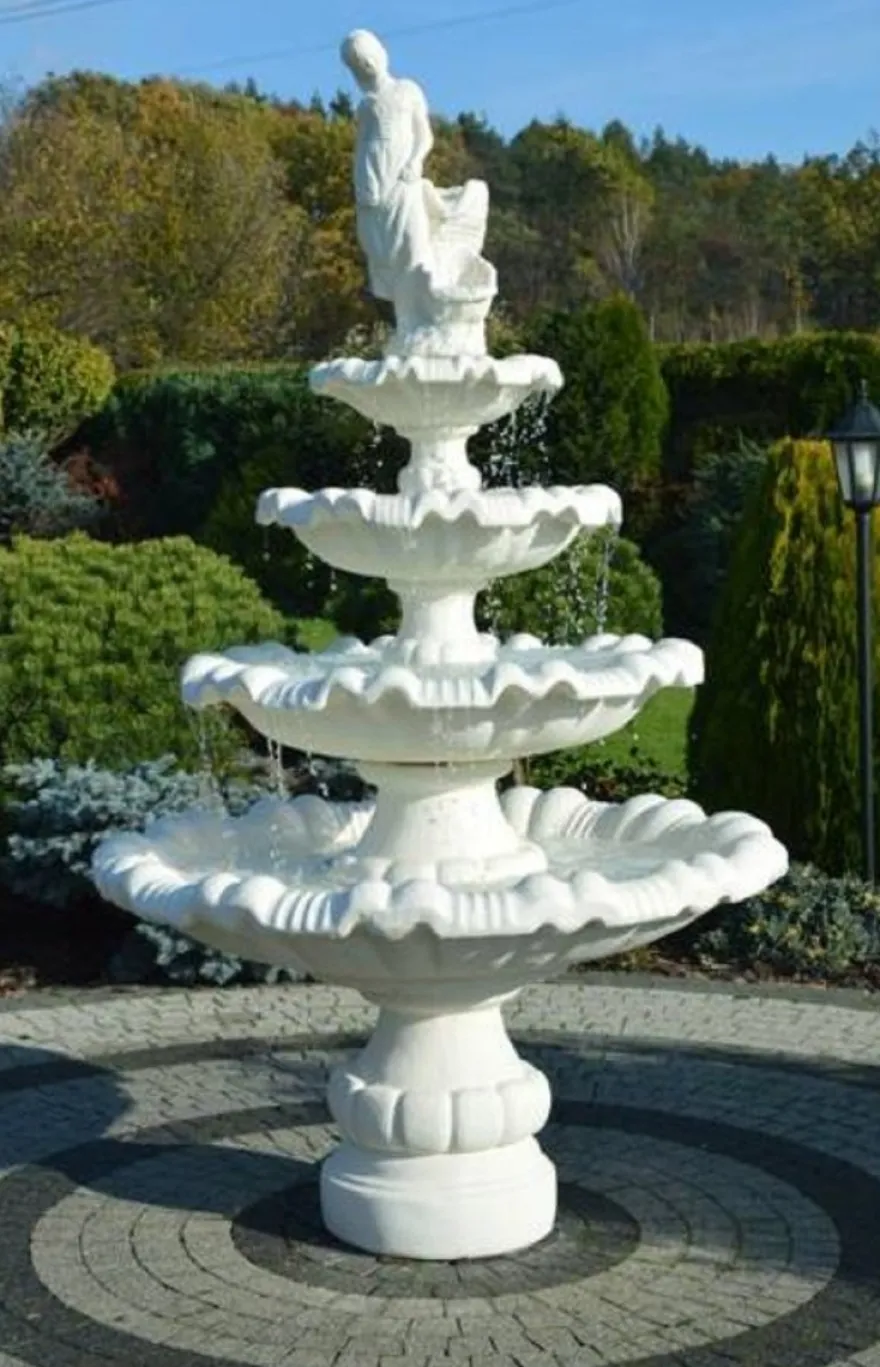 Casa Padrino Barock Springbrunnen Dame Weiß Ø 135 x H. 187 cm - Prunkvoller Gartenbrunnen im Barockstil - Runder Gartendeko Stein Brunnen - Barock Garten Deko Accessoires