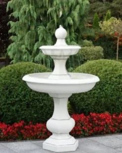 Casa Padrino Barock Springbrunnen Weiß Ø 100 x H. 160 cm - Runder Gartenbrunnen im Barockstil - Runder Gartendeko Stein Brunnen - Barock Garten Deko Accessoires