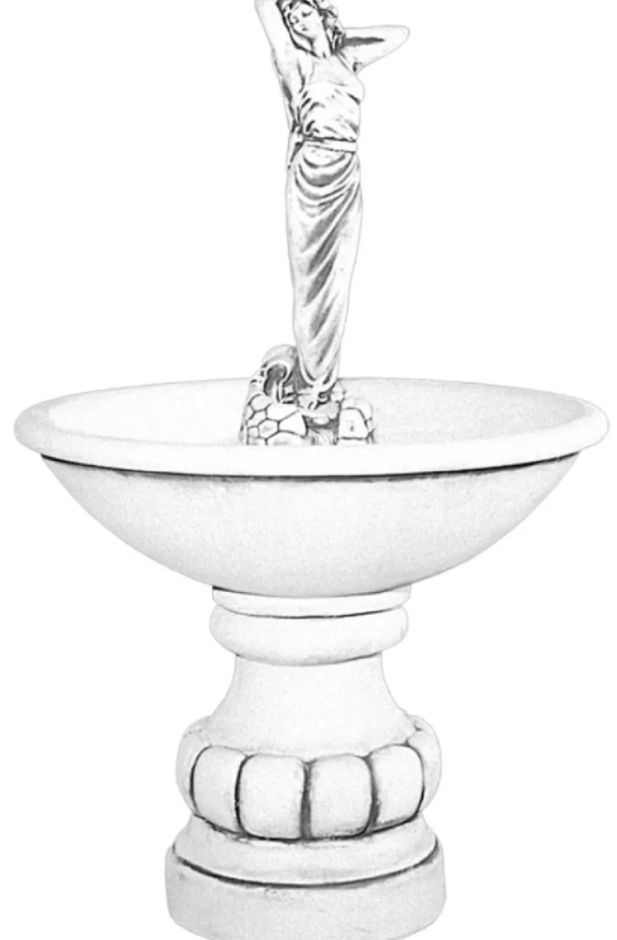 Casa Padrino Barock Springbrunnen Dame Grau Ø 90 x H. 140 cm - Runder Gartenbrunnen im Barockstil - Runder Gartendeko Stein Brunnen - Barock Garten Deko Accessoires