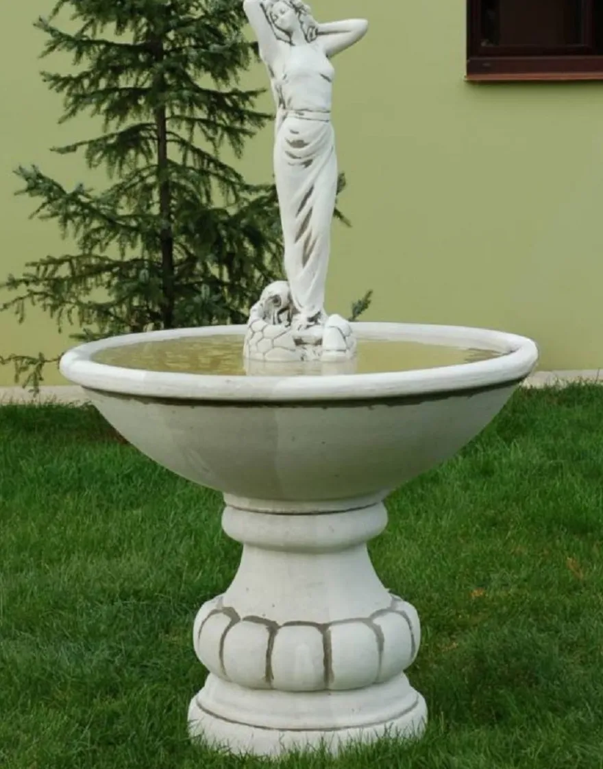Casa Padrino Barock Springbrunnen Dame Grau Ø 90 x H. 140 cm - Runder Gartenbrunnen im Barockstil - Runder Gartendeko Stein Brunnen - Barock Garten Deko Accessoires