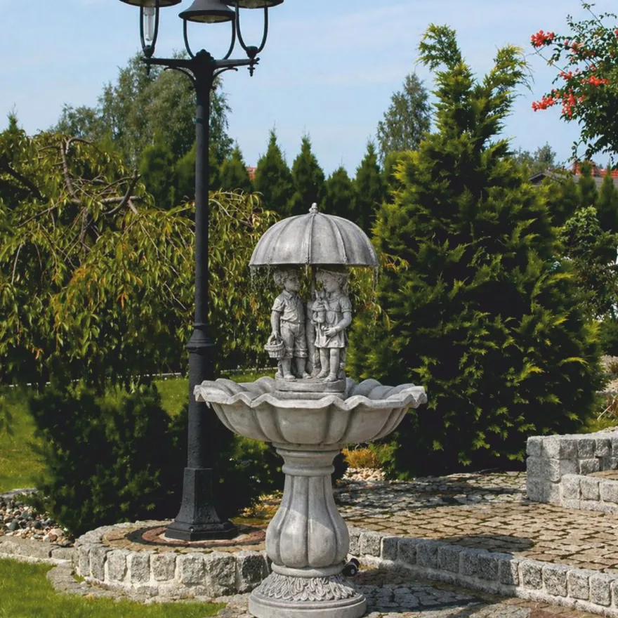 Casa Padrino Barock Springbrunnen Grau Ø 79 x H. 138 cm - Nostalgischer Gartenbrunnen