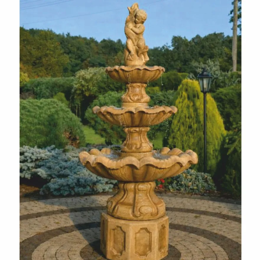 Casa Padrino Barock Springbrunnen Braun Ø 89 x H. 192 cm - Garten Deko Brunnen