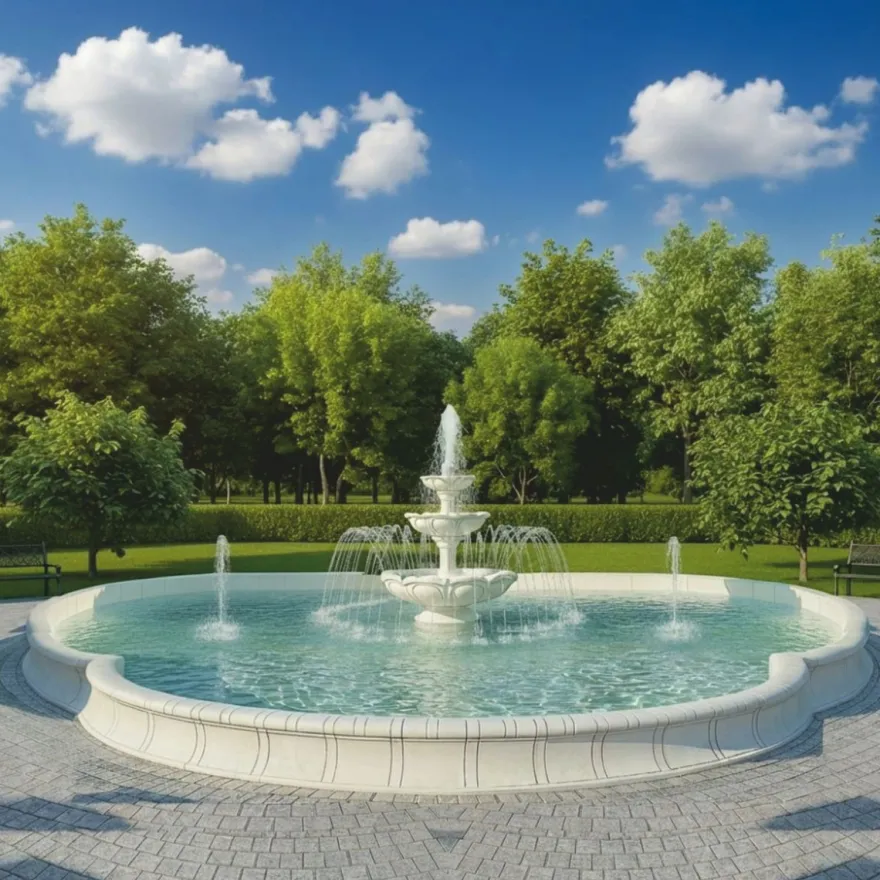 Casa Padrino Barock Springbrunnen Umrandung Weiß / Grau 950 x 900 cm - Prunkvolle Barock Garten Deko - Barockstil Garten Accessoires
