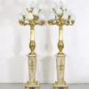 Casa Padrino Barock Stand Kronleuchter Set mit Marmor Säulen Creme / Gold 80 x 200 cm