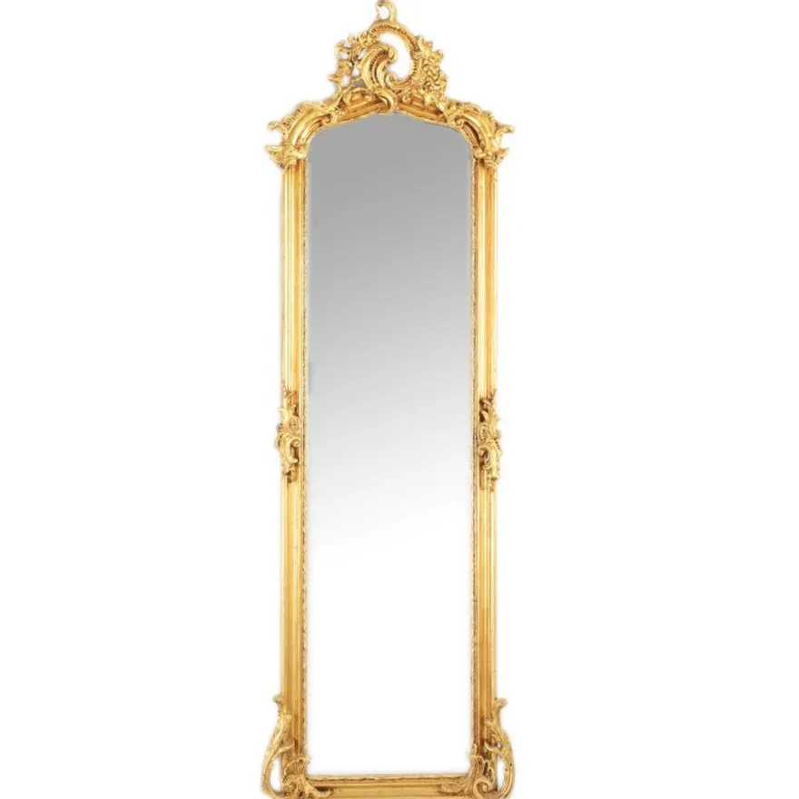 Casa Padrino Barock Standspiegel Gold 55 x H. 175 cm - mit Muschel Bekrönung - Handgefertigter Antik Stil Ganzkörperspiegel - Garderoben Spiegel - Schlafzimmer Spiegel - Barock Möbel
