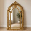 Casa Padrino Barock Standspiegel Gold 115 x H. 215 cm - mit Engelsfiguren - Handgefertigter Antik Stil Ganzkörperspiegel - Garderoben Spiegel - Schlafzimmer Spiegel - Barock Möbel