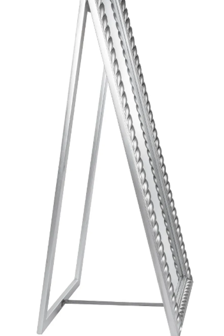 Casa Padrino Barock Standspiegel Silber mit wunderschönem antik-silbernem Kordelrahmen H. 180 cm - Handgefertigt