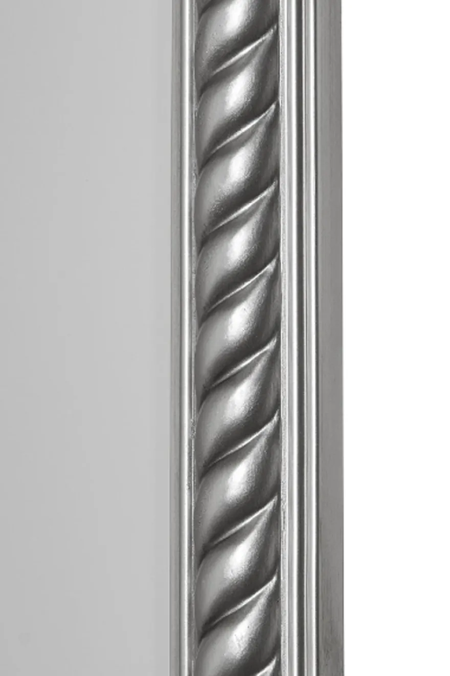 Casa Padrino Barock Standspiegel Silber mit wunderschönem antik-silbernem Kordelrahmen H. 180 cm - Handgefertigt