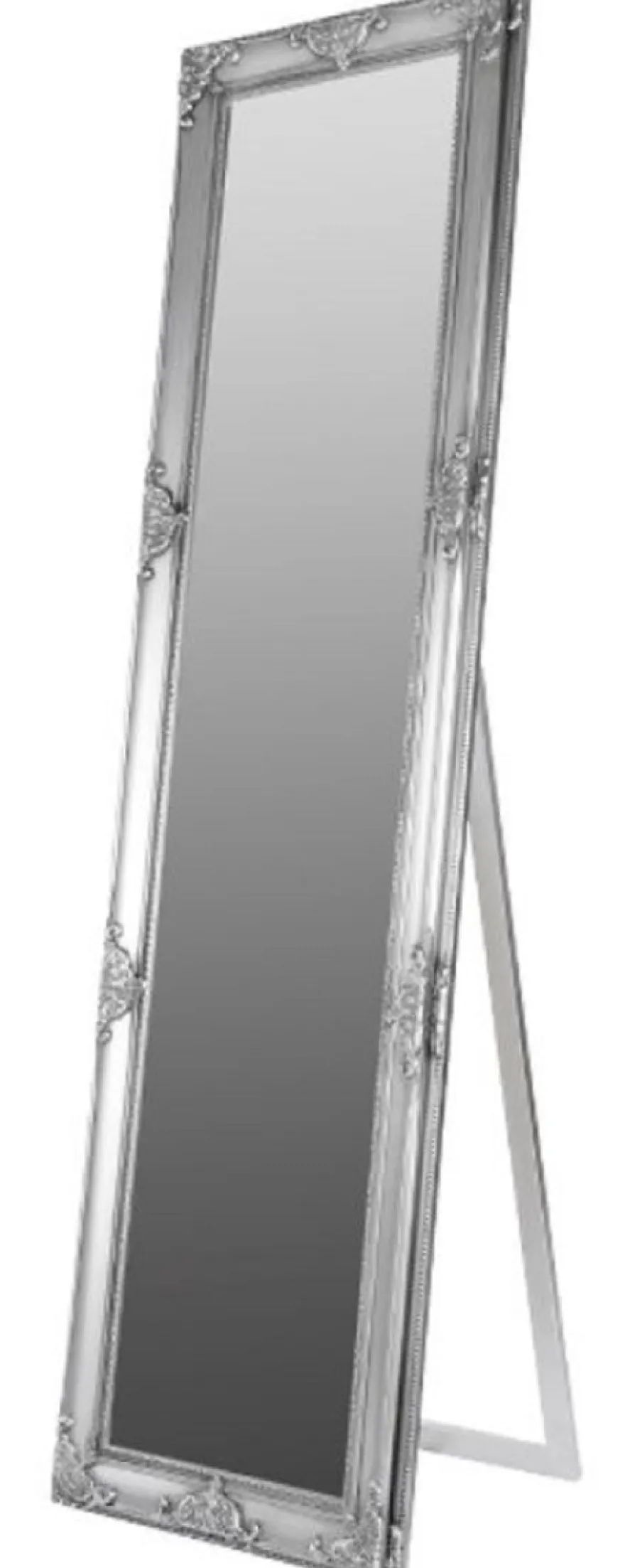 Casa Padrino Barock Standspiegel Silber 50 x H. 180 cm - Handgefertigter Spiegel mit Holzrahmen & wunderschönen Verzierungen