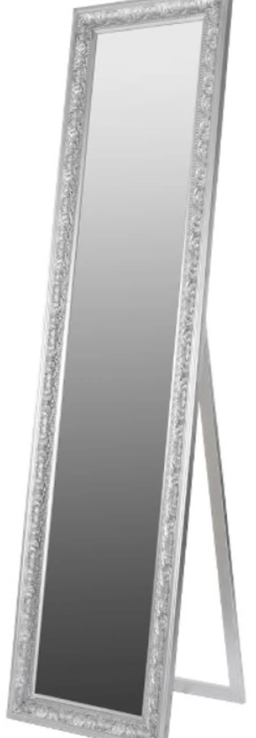 Casa Padrino Barock Standspiegel / Wandspiegel Silber 45 x H. 180 cm - Handgefertigter Spiegel mit Holzrahmen & wunderschönen Verzierungen