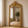 Casa Padrino Barock Standspiegel Gold 115 x H. 220 cm - mit Blumenkorb Bekrönung - Handgefertigter Antik Stil Ganzkörperspiegel - Garderoben Spiegel - Schlafzimmer Spiegel - Barock Möbel