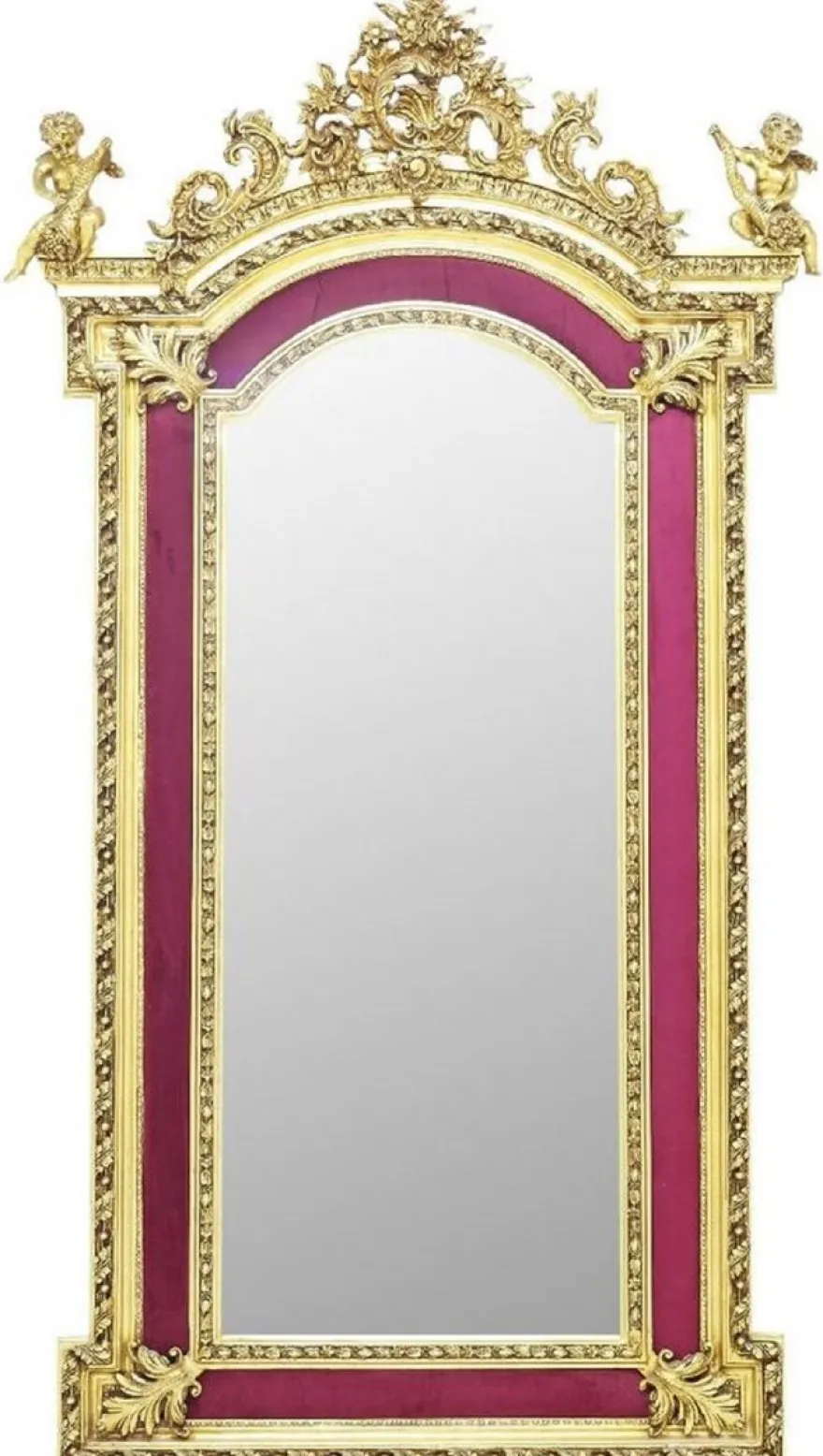Casa Padrino Barock Standspiegel mit dekorativen Engelsfiguren Bordeauxrot / Gold - Handgefertigter Massivholz Spiegel im Barockstil - Barock Möbel - Edel & Prunkvoll