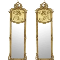 Casa Padrino Barock Standspiegel Antik Gold 55 x H. 175 cm - 2er Set - Handgefertigter Antik Stil Ganzkörperspiegel - Garderoben Spiegel - Schlafzimmer Spiegel - Barock Möbel