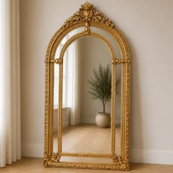 Casa Padrino Barock Standspiegel Gold 115 x H. 220 cm - mit Akanthus Schnitzerei - Handgefertigter Antik Stil Ganzkörperspiegel - Garderoben Spiegel - Schlafzimmer Spiegel - Barock Möbel