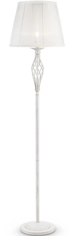 Casa Padrino Barock Stehleuchte Weiß / Gold Ø 38 x H. 165 cm - Barockstil Metall Stehlampe mit rundem Lampenschirm - Barock Leuchten - Edel & Prunkvoll