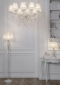 Casa Padrino Barock Stehleuchte Weiß / Gold Ø 38 x H. 165 cm - Barockstil Metall Stehlampe mit rundem Lampenschirm - Barock Leuchten - Edel & Prunkvoll
