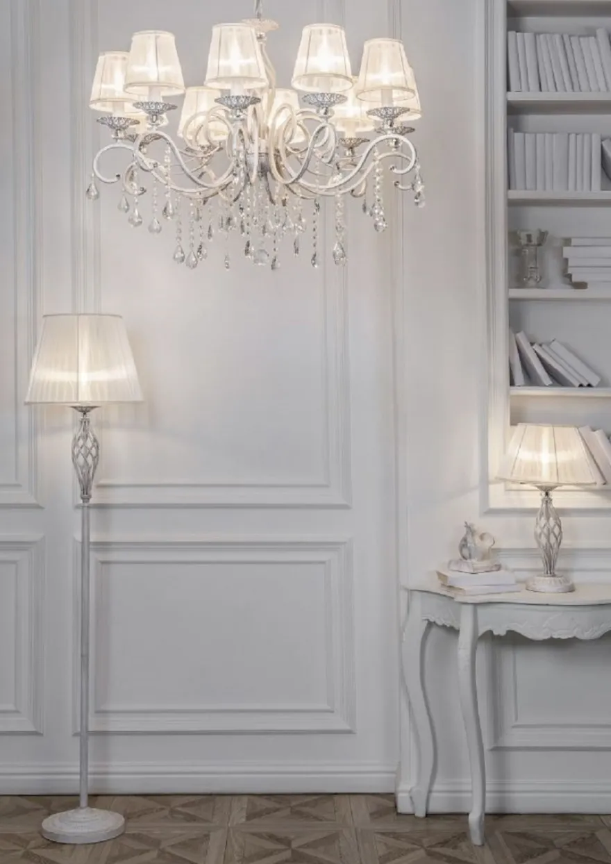 Casa Padrino Barock Stehleuchte Weiß / Gold Ø 38 x H. 165 cm - Barockstil Metall Stehlampe mit rundem Lampenschirm - Barock Leuchten - Edel & Prunkvoll
