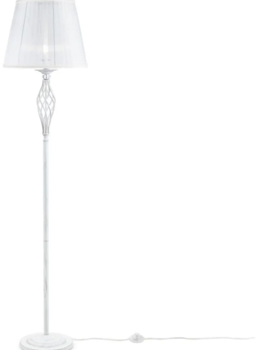 Casa Padrino Barock Stehleuchte Weiß / Gold Ø 38 x H. 165 cm - Barockstil Metall Stehlampe mit rundem Lampenschirm - Barock Leuchten - Edel & Prunkvoll