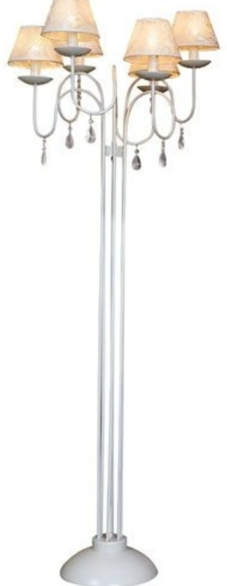 Casa Padrino Barock Stehleuchte mit Glaskristallen, Weiss, 6-flammig, Höhe 157 cm, Durchmesser 58 cm