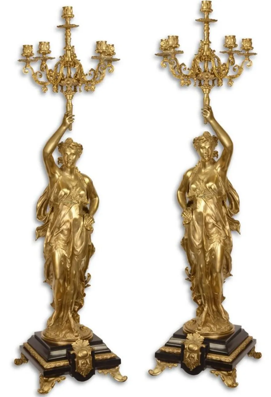 Casa Padrino Barockstil Kerzenständer Set Gold / Schwarz 33,5 x 26 x H. 100 cm - Barockmöbel