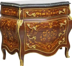 Casa Padrino Barockstil Kommode mit 4 Schubladen und Marmorplatte in braun, gold und schwarz, 110 x 50 x H. 90 cm