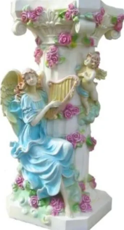 Casa Padrino Barock Säule Engel mit Harfe Weiß / Mehrfarbig H. 90 cm - Prunkvolle Antik Stil Säule - Barock Deko Accessoires