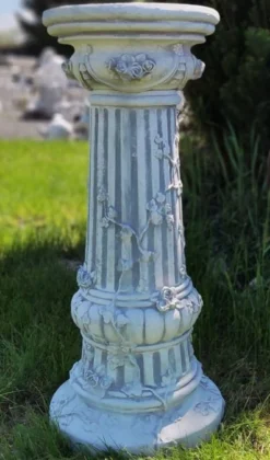 Casa Padrino Barock Säule Grau Ø 35 x H. 78 cm - Prunkvolle Gartensäule im Barockstil - Runde Gartendeko Stein Säule - Barock Garten & Terrassen Deko Accessoires