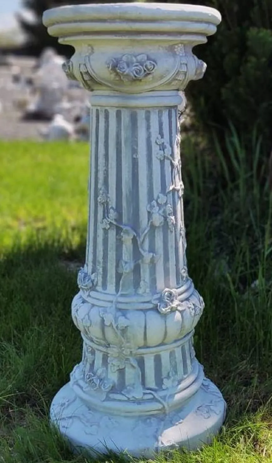 Casa Padrino Barock Säule Grau Ø 35 x H. 78 cm - Prunkvolle Gartensäule im Barockstil - Runde Gartendeko Stein Säule - Barock Garten & Terrassen Deko Accessoires