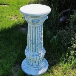 Casa Padrino Barock Säule Grau Ø 35 x H. 78 cm - Prunkvolle Gartensäule im Barockstil - Runde Gartendeko Stein Säule - Barock Garten & Terrassen Deko Accessoires