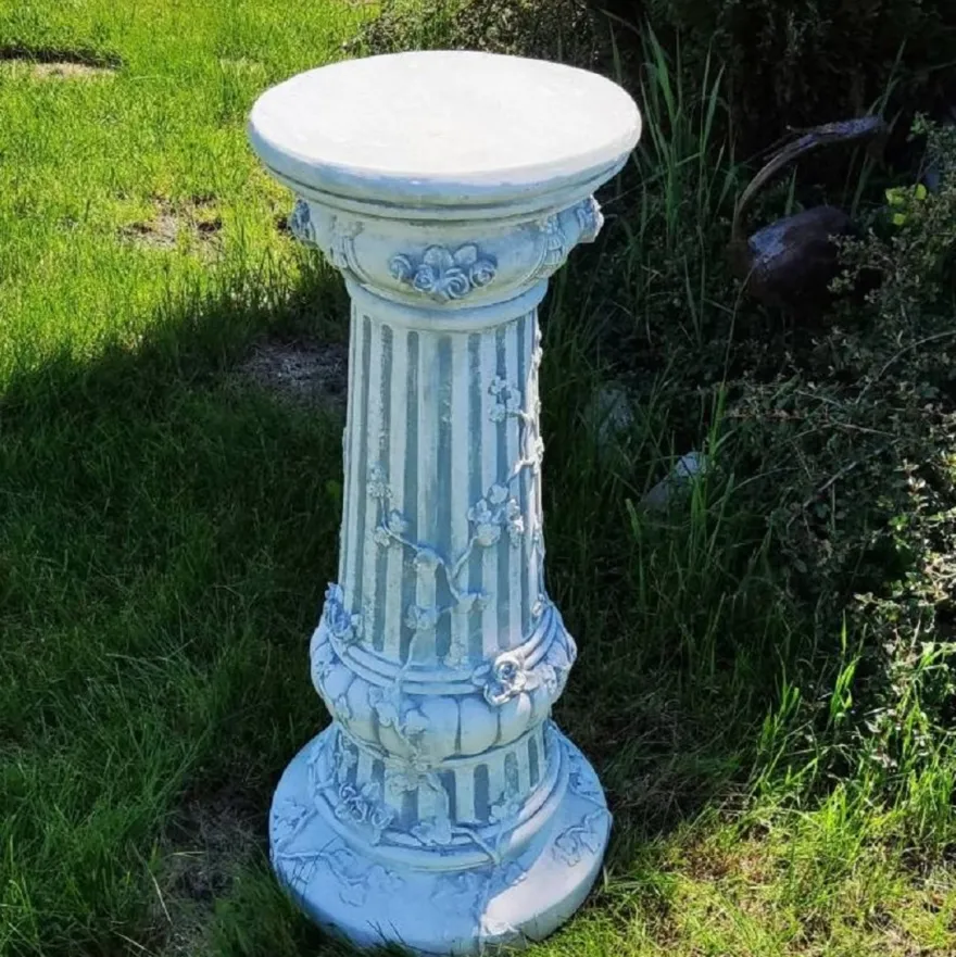 Casa Padrino Barock Säule Grau Ø 35 x H. 78 cm - Prunkvolle Gartensäule im Barockstil - Runde Gartendeko Stein Säule - Barock Garten & Terrassen Deko Accessoires