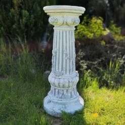 Casa Padrino Barock Säule Grau Ø 35 x H. 78 cm - Prunkvolle Gartensäule im Barockstil - Runde Gartendeko Stein Säule - Barock Garten & Terrassen Deko Accessoires