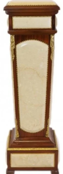 Casa Padrino Barock Säule Mahagoni / Creme mit Marmorbesatz
