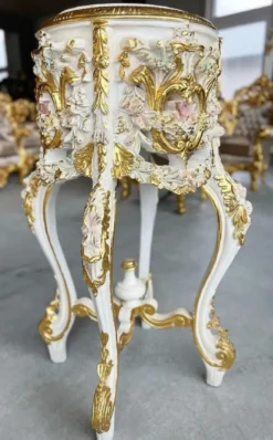 Casa Padrino Barock Säule mit Marmorplatte Weiß / Rosa / Gold - Prunkvoller Antik Stil Massivholz Blumentisch - Wohnzimmer Möbel im Barockstil - Antik Stil Möbel - Barock Möbel