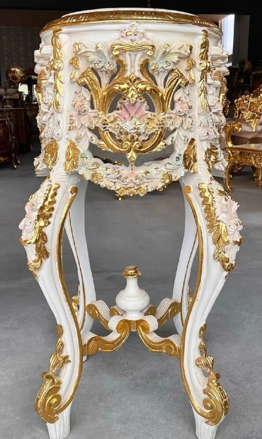 Casa Padrino Barock Säule mit Marmorplatte Weiß / Rosa / Gold - Prunkvoller Antik Stil Massivholz Blumentisch - Wohnzimmer Möbel im Barockstil - Antik Stil Möbel - Barock Möbel