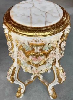 Casa Padrino Barock Säule mit Marmorplatte Weiß / Rosa / Gold - Prunkvoller Antik Stil Massivholz Blumentisch - Wohnzimmer Möbel im Barockstil - Antik Stil Möbel - Barock Möbel